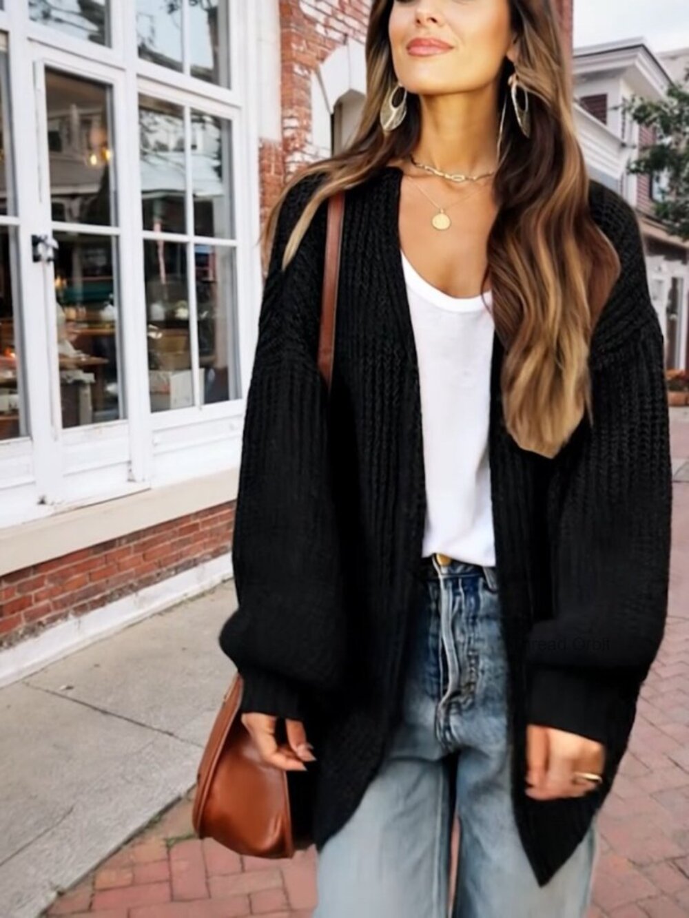 Oversized Long Cardigan Sweater Fall Trendy Chunky Waffle Knit Open Front Dressy - Picture 7 of 7